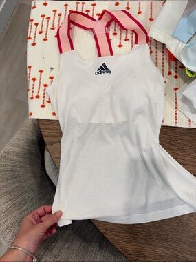 adidas White Tank with Pink Double Straps